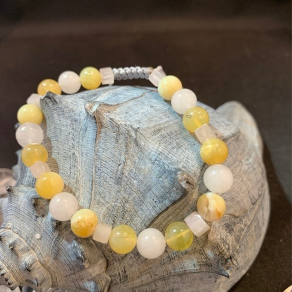 Honey Yellow Opal 8mm Smooth Adjustable Bead Bracelet Handmade